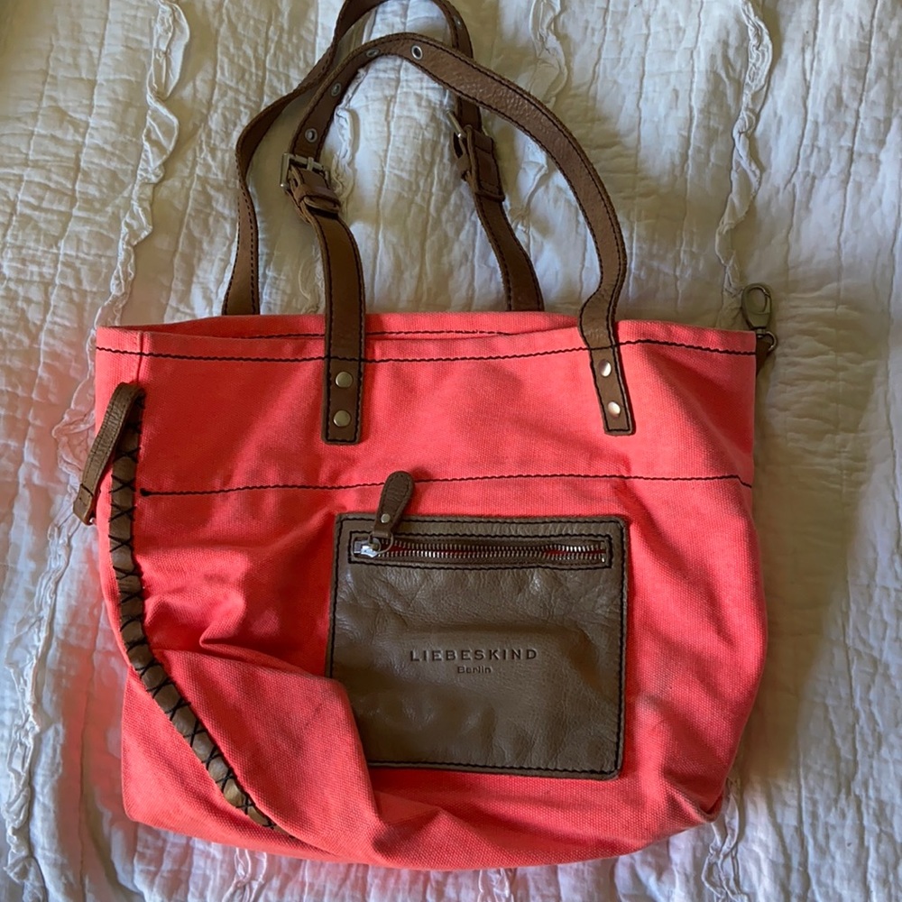 Liebeskind coral fabric and leather tote